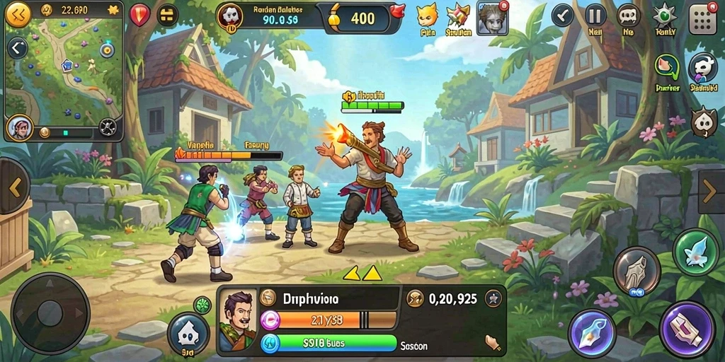 Gambar ketiga menunjukkan interaksi sosial antara pemain di guild.